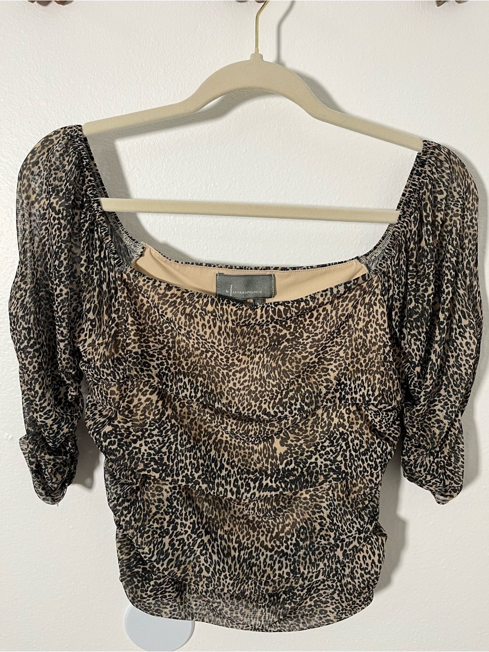 by Anthropologie SIZE S Leopard Print Blouse - Tan & Black